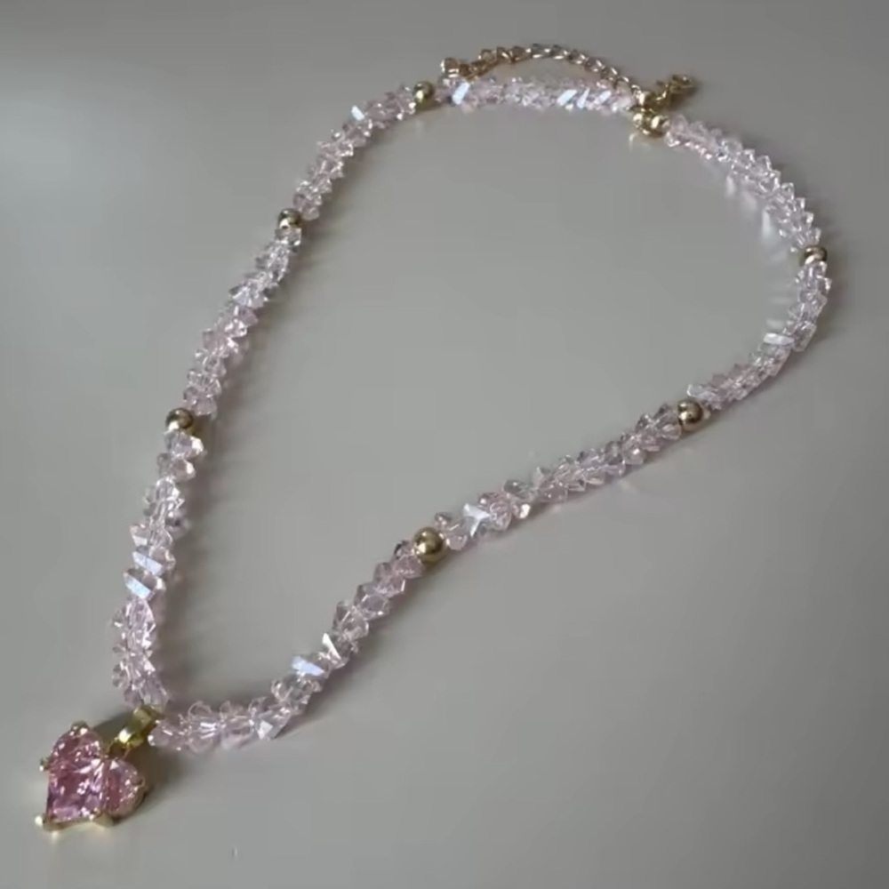 Pink Crystal Heart Necklace - Picture 4 of 7